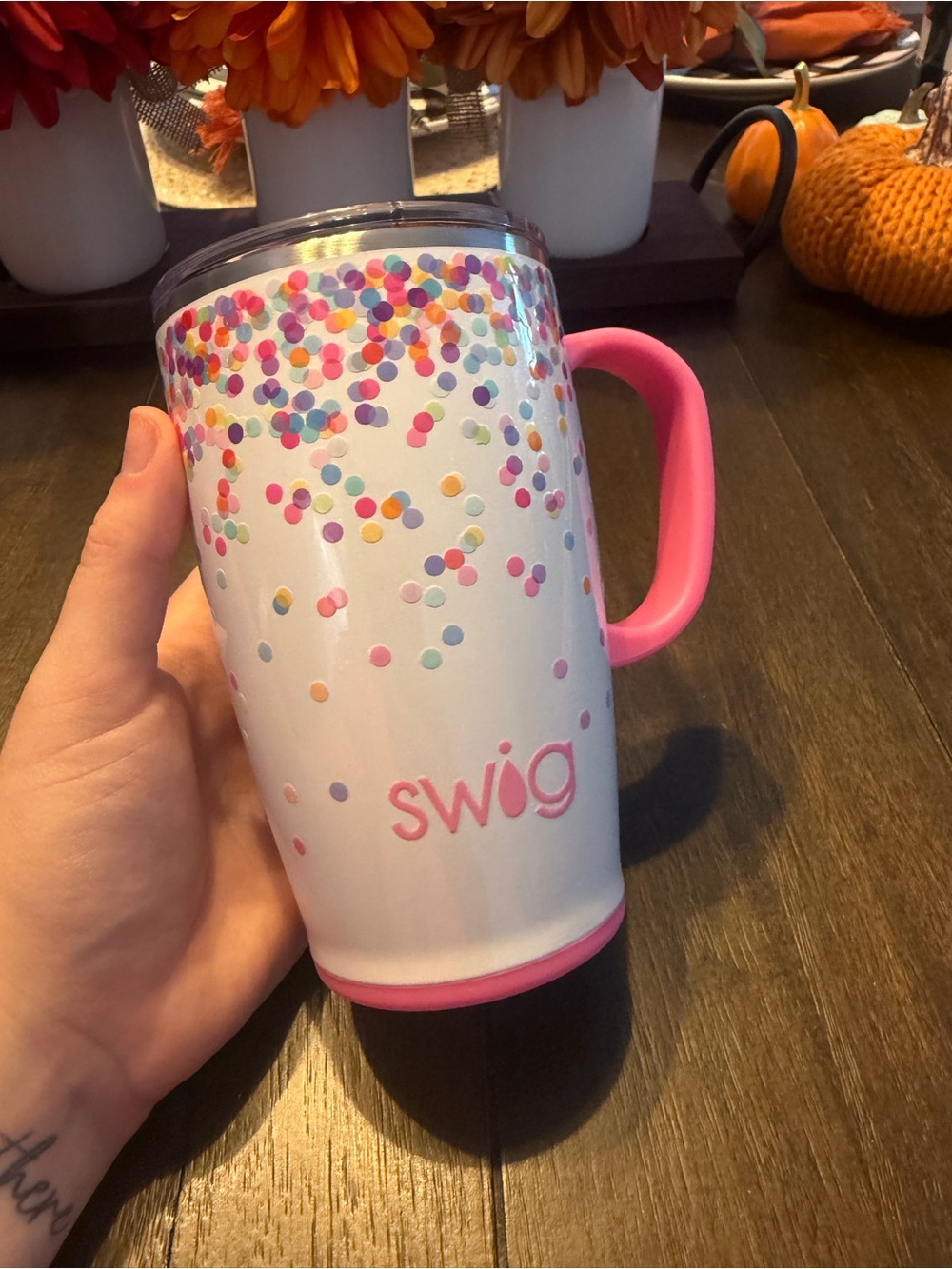 Swig Pink Confetti Travel Mug with Handle
